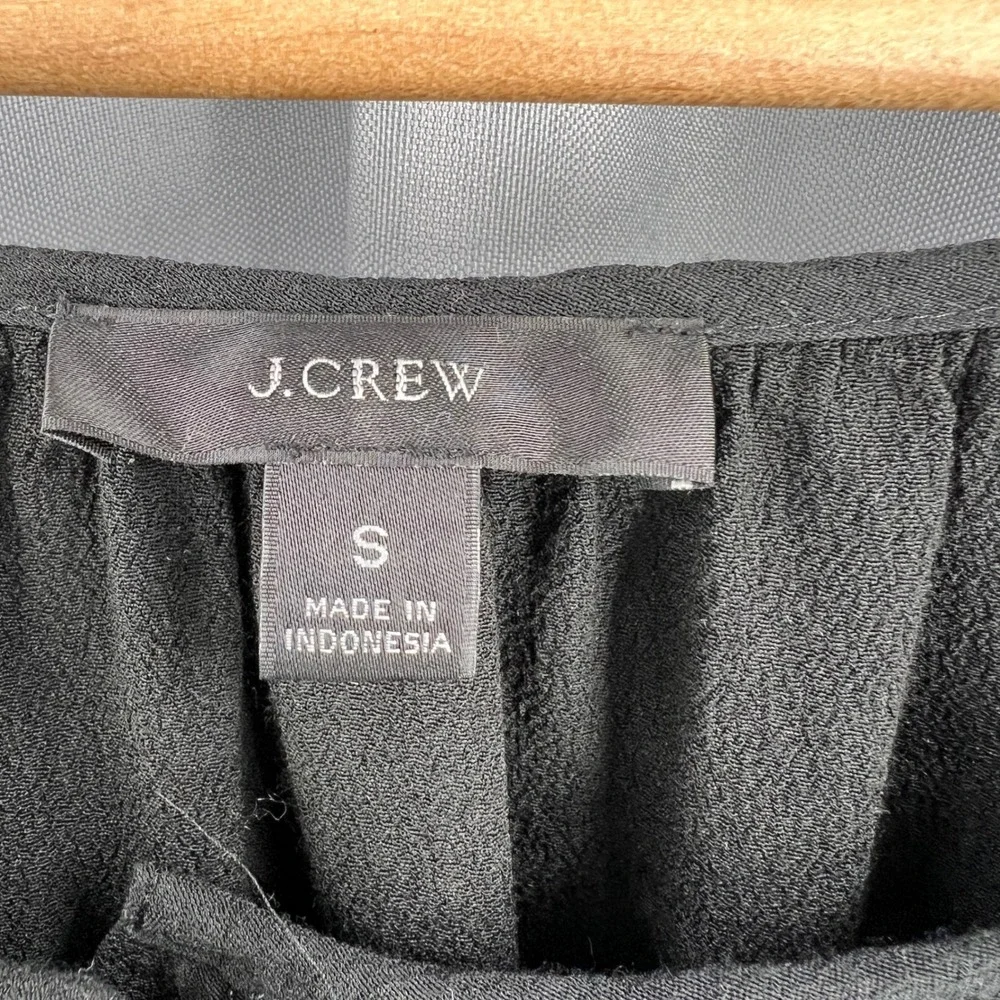 J.Crew Black Crepe Puff Sleeve Blouse Career Top‎ Size S